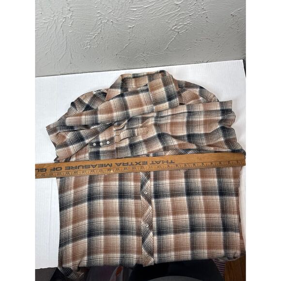 Wrangler Wrancher Flannel Pearl Snap Shirt Mens Brown Plaid Long Sleeve Large - Picture 4 of 4